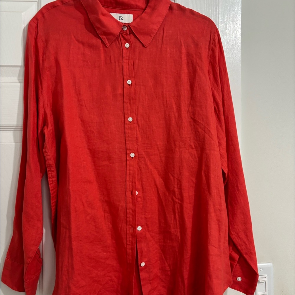Banana Republic Linen Button-Up Shirt in Coral-Red XL NWOT - Picture 2 of 5